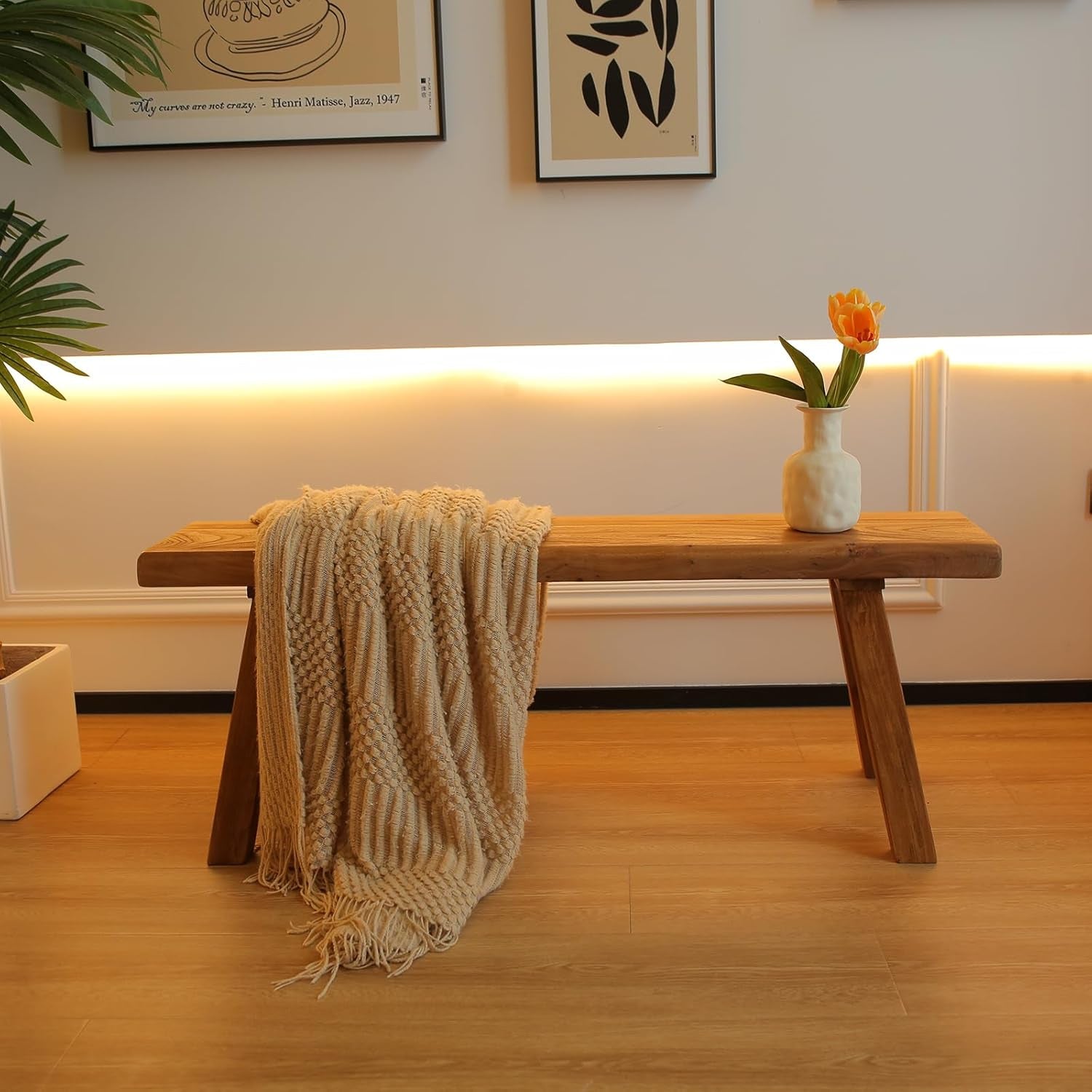 Wooden Bench Indoor – Rustic Farmhouse Narrow Entryway Bench with Slim Skinny Design, Natural Solid Wood, Perfect for Dining Room, Bedroom, or End of Bed, 31.5In Length
