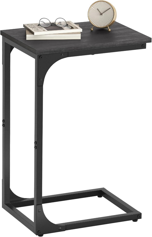 C-Shaped End Table, Small Side Table for Couch, Sofa Table with Metal Frame for Living Room, Bedroom, Bedside, Misty Gray and Black