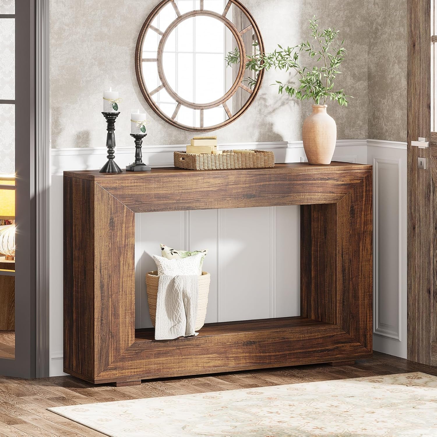 Farmhouse Console Table, 47 Inches Entryway Console Table with Storage, Industrial Hallway Accent Table for Living Room, Entrance