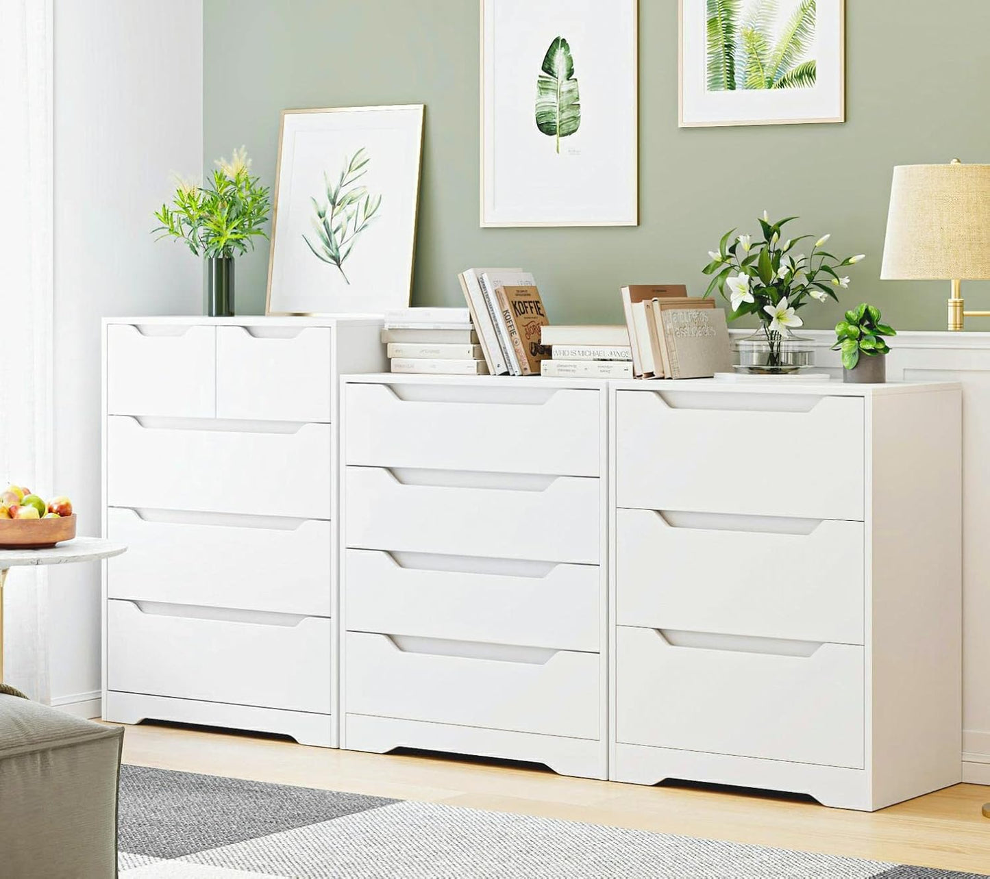 Modern 3 Drawer Dresser, Wood Chest of Drawers with Storage, Tall Nightstand with Cut-Out Handles, Side End Table, Accent Storage Cabinet for Living Room, Entryway, White