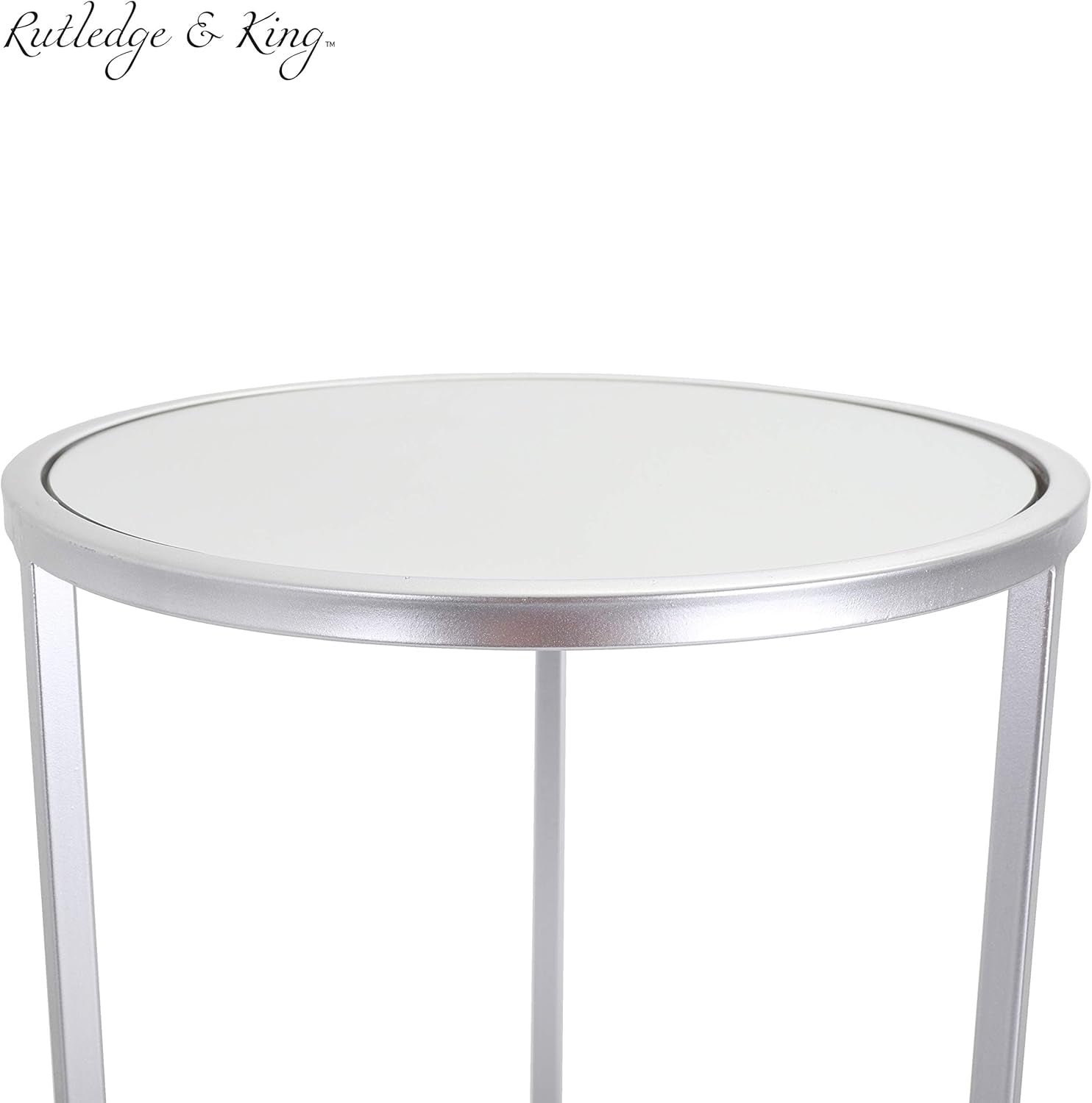 round End Table Set - Silver End Tables with Mirrored Tops - Nesting round Accent Tables - Silver and Mirrored Metal Side Tables Odessa End Table Set