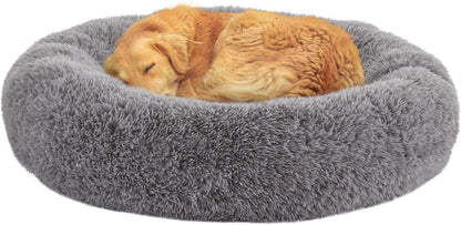 Calming Dog Beds for Large Dogs, Faux Fur Donut Cuddler Dog Bed, round Fluffy Pillow, Washable Pet Bed for Dogs up to 80Lbs, 36Inch