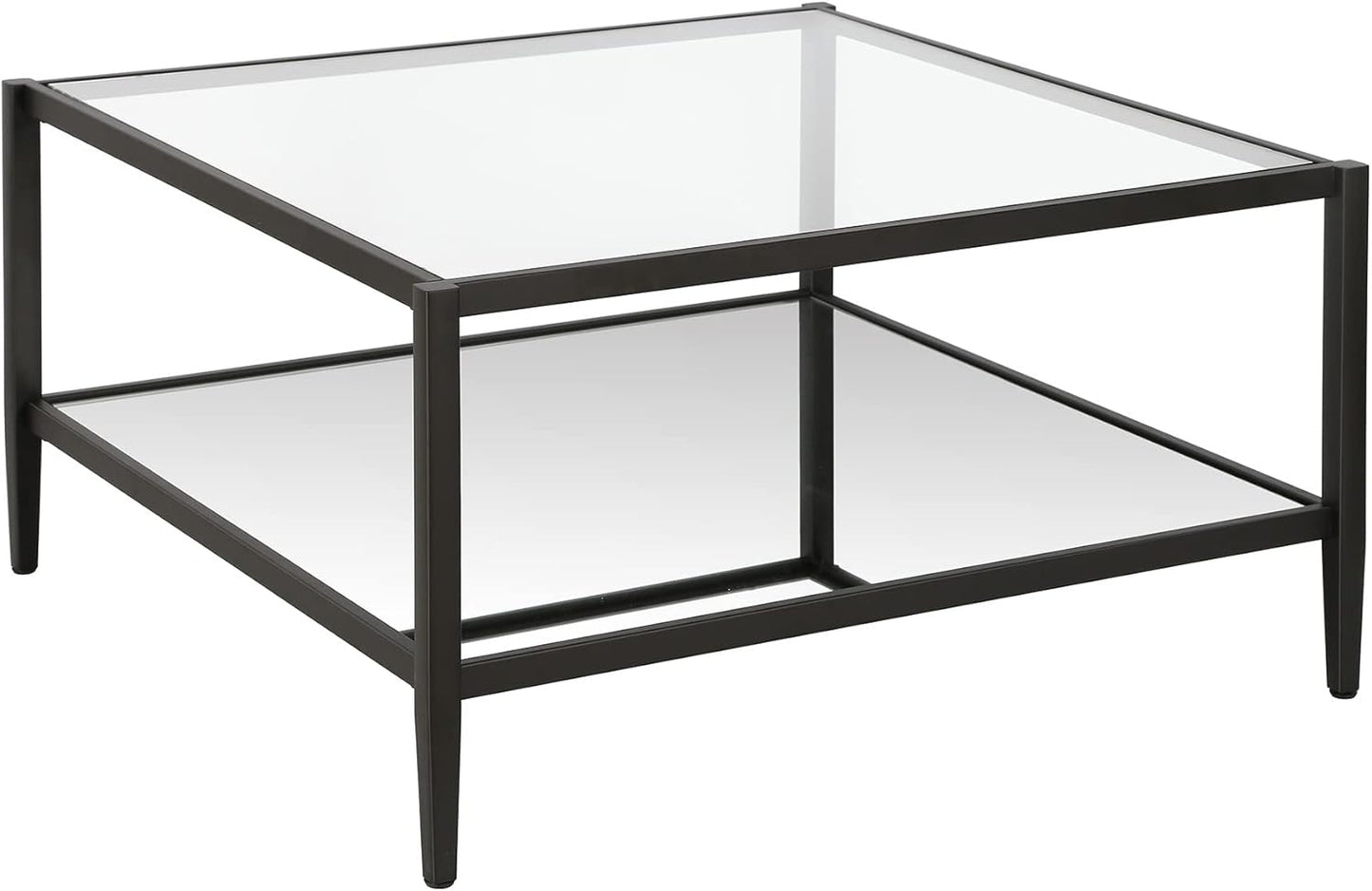 32" Wide Square Coffee Table with Mirror Shelf in Blackened Bronze, Modern Coffee Tables for Living Room, Studio Apartment Essentials