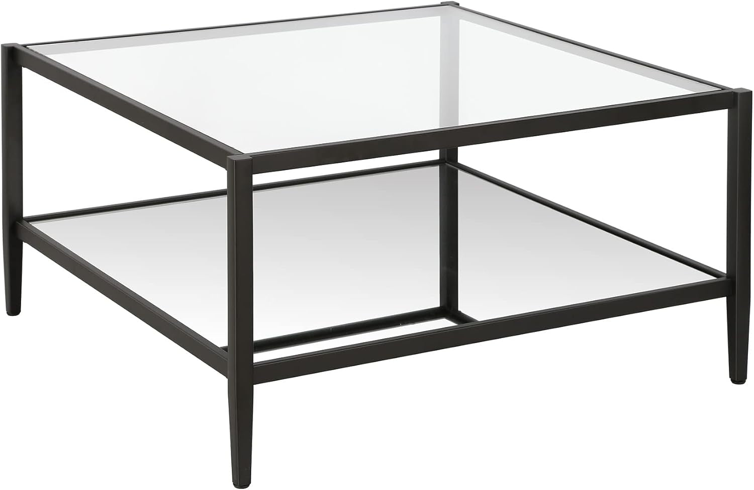 32" Wide Square Coffee Table with Mirror Shelf in Blackened Bronze, Modern Coffee Tables for Living Room, Studio Apartment Essentials