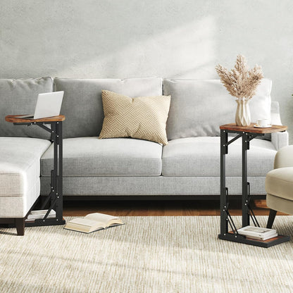 Set of 2 Folding Samll Side Table, C-Shaped End Table for Couch, Slide under Couch Side Table for Sofa Bed, Foldable TV Tray for Small Spaces, Living Room, Bedroom, Rustic Brown ETHR4101S2