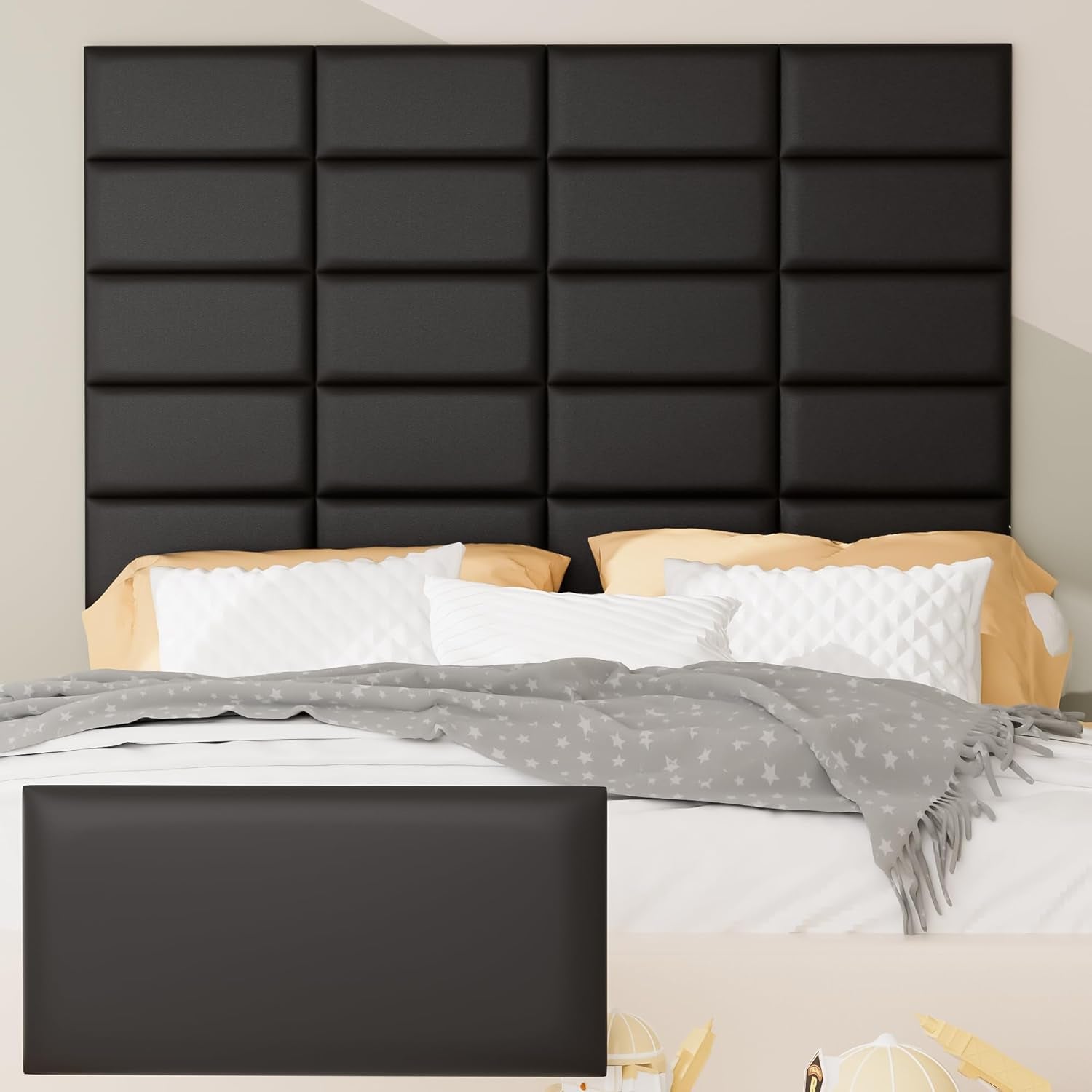 Twin Headboards, Self-Adhesive 3D Panels, Upholstered Wall Panels for Bedroom/Living Room (6 Pieces 9.84 in X 23.6 In)