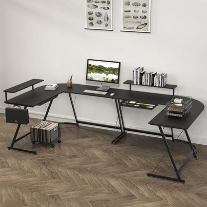 51 X 51 Inches Vista L-Shaped Desk with Monitor Stand and Drawer, Black