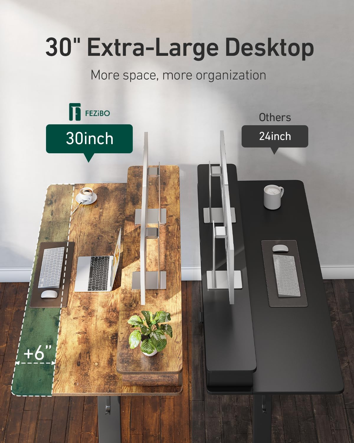 55" X 30" Standing Desk with Drawers, Height Adjustable Electric Workstation, Computer Sit Stand up Table with Large Storage Shelf 4 Drawers and 2 Hooks, Rustic Brown