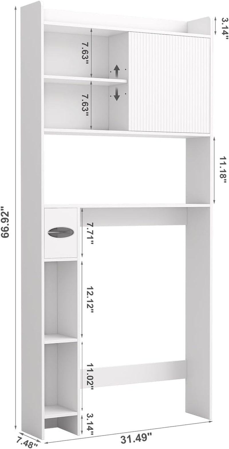 31.5" W over the Toilet Storage Cabinet with Sliding Door, Bathroom above Toilet Storage Cabinet with Adjustable Shelves, Toilet Paper Holder, Space Saver Cabinet for Bathroom, White
