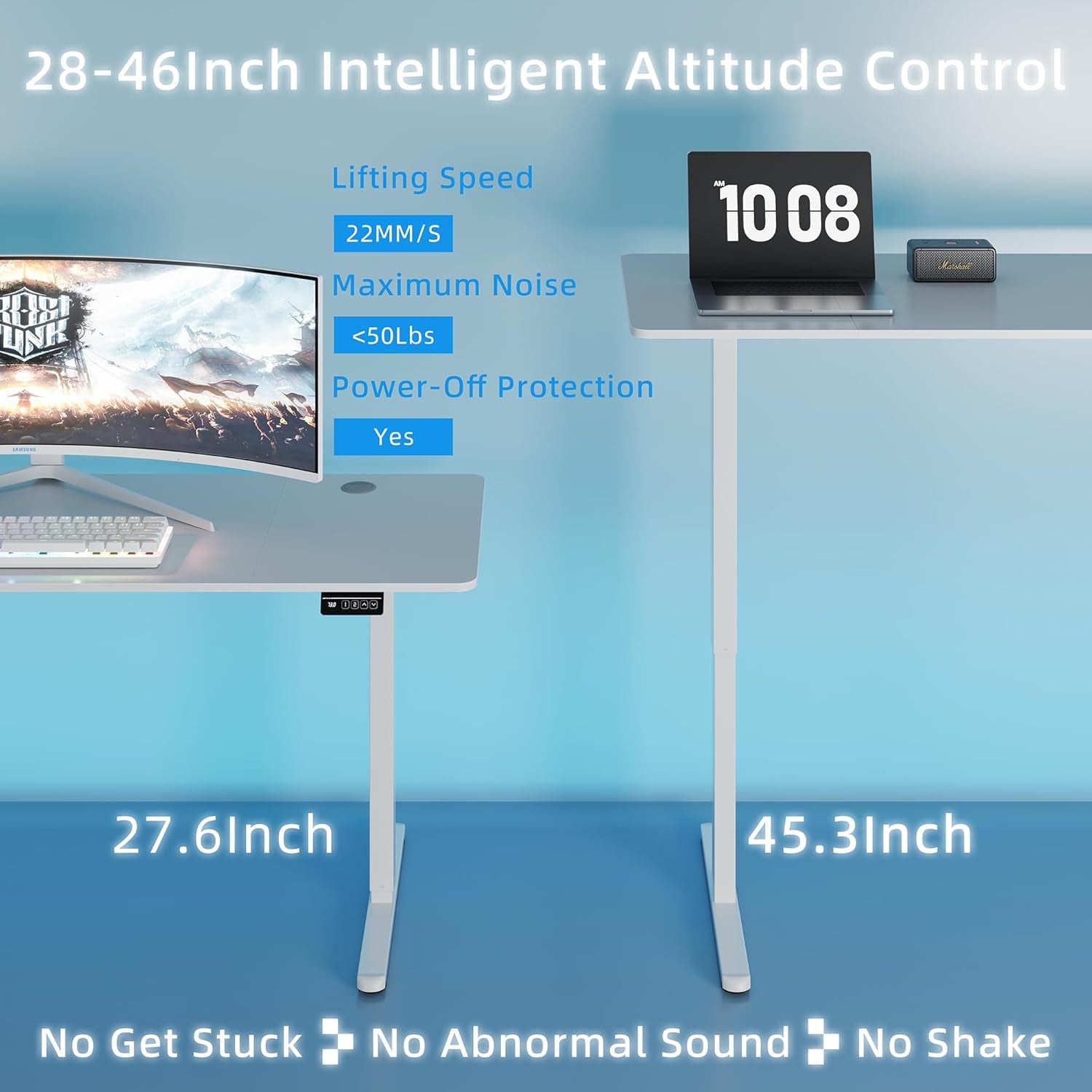 Standing Desk, 63X24 Inch Height Adjustable Electric Sit Stand up Desk, Ergonomic Rising Computer Table, Modern Lift Gaming Desk Workstation for Home Office, White