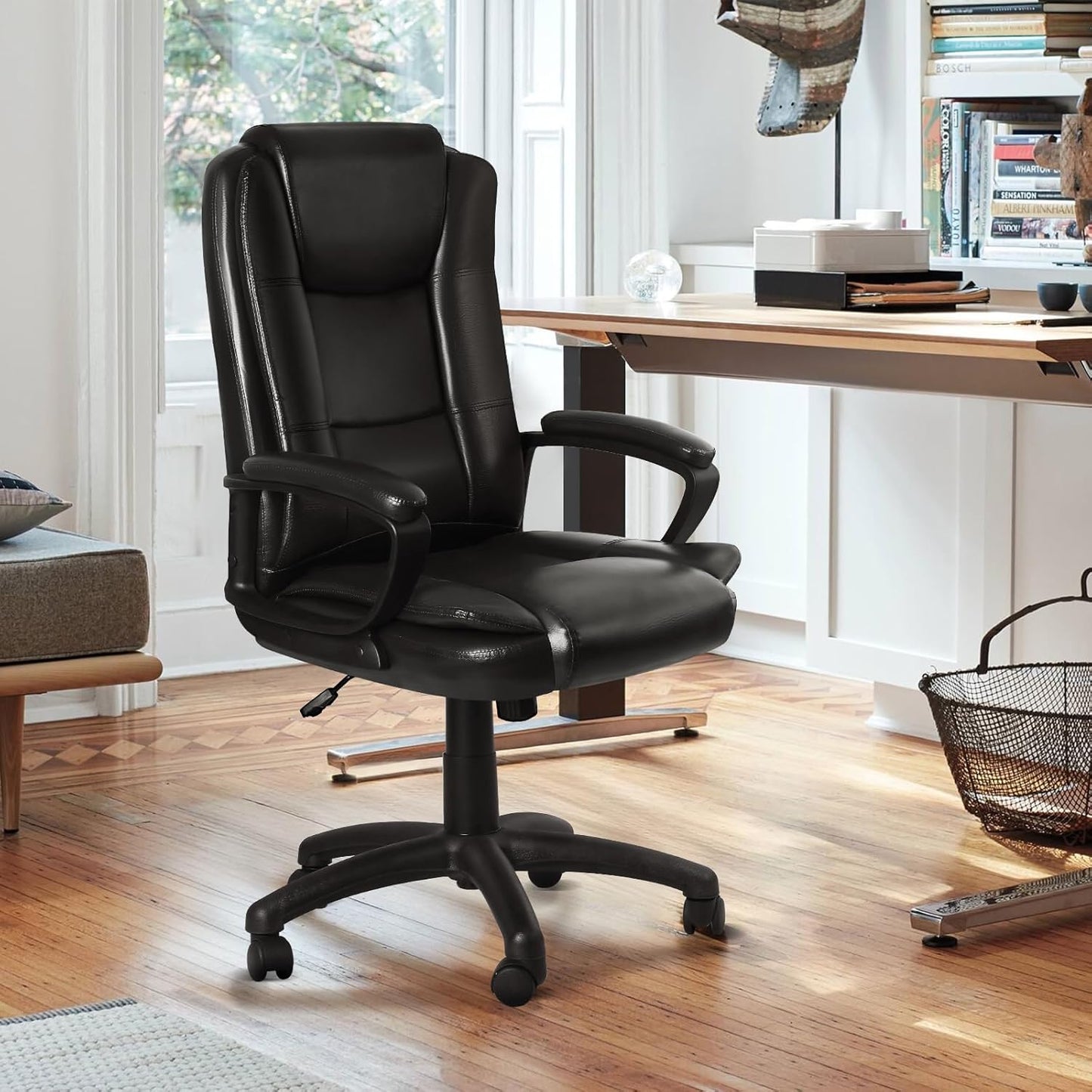 Home Office Chair, 400LBS Big and Tall Computer Chair Heavy Duty Design, Ergonomic High Back Cushion Lumbar Back Support, Adjustable Executive Leather with Armrest