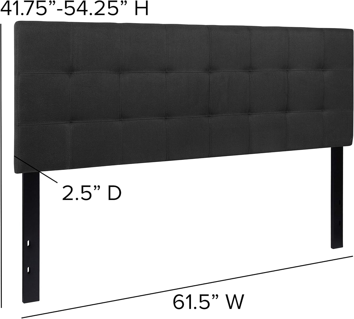 Quilted Tufted Upholstered Queen Size Headboard in Black Fabric