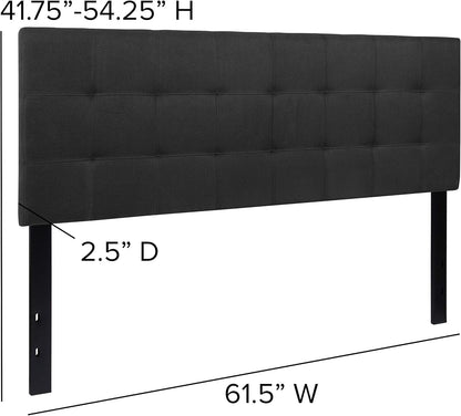 Quilted Tufted Upholstered Queen Size Headboard in Black Fabric