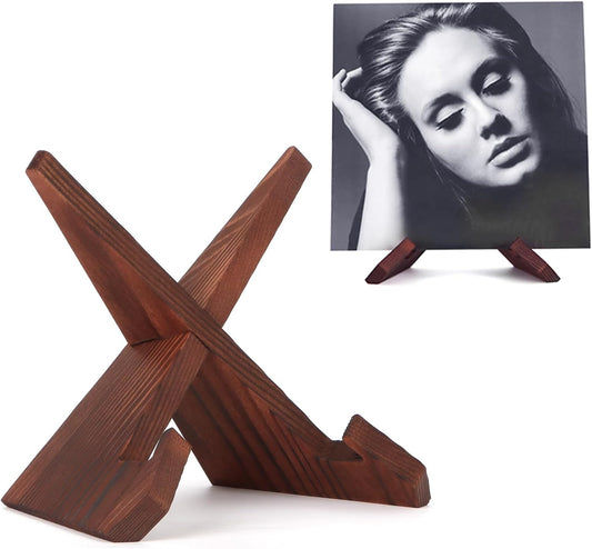Now Playing Vinyl Record Stand, Wooden Display Vinyl Holder Stand, Retro Now Spinning Record Accessories - Rustic Brown