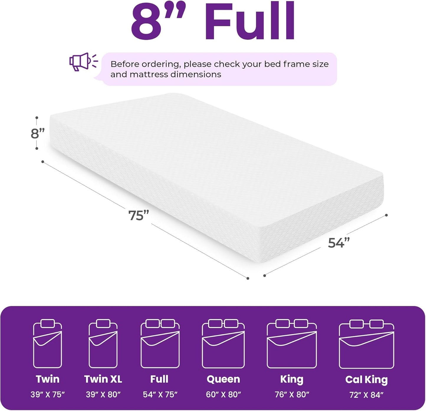 8 Inch Full Cooling Gel Memory Foam Mattress for Cool Sleep Medium Firm Certipur-Us Certified Foam, Mattress in a Box Pressure Relief Removable Cover No Fiberglass (Full, 8 In)