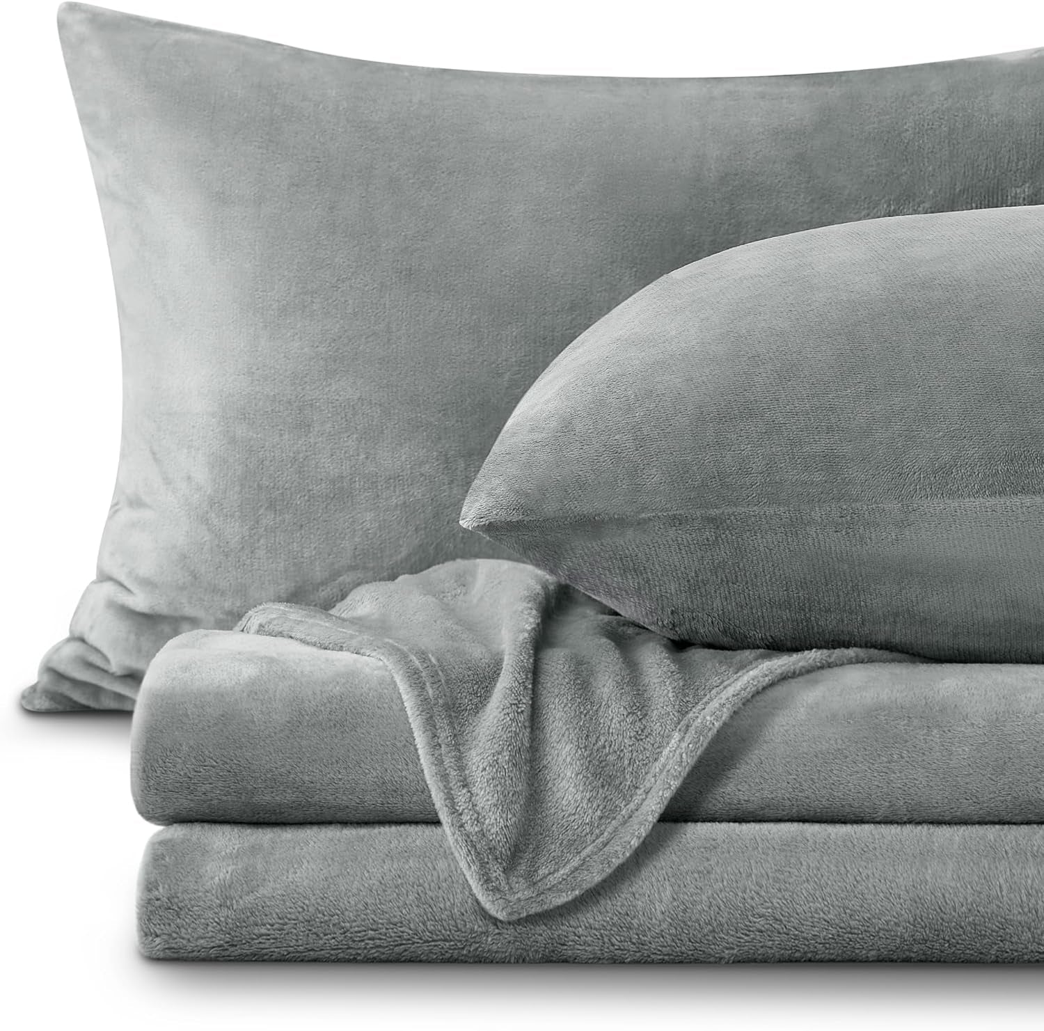 Fleece Sheets Queen Size Bed Set, Super Soft and Warm Fuzzy Plush Queen Sheet Set 4 Piece for Winter Gift & Decor , Includes 1 Deep Pocket Fitted Sheet, 1 Flat Sheet and 2 Pillowcases (Grey)