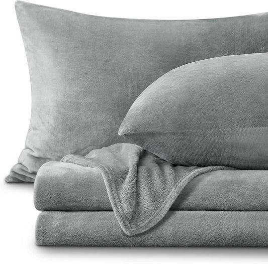 Fleece Sheets Queen Size Bed Set, Super Soft and Warm Fuzzy Plush Queen Sheet Set 4 Piece for Winter Gift & Decor , Includes 1 Deep Pocket Fitted Sheet, 1 Flat Sheet and 2 Pillowcases (Grey)