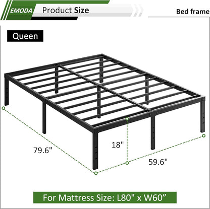Queen Bed Frame No Box Spring Needed 18 Inch Heavy Duty Metal Tall Platform Bed Frame Queen Size with Large Storage Space, Easy Assembly, Black