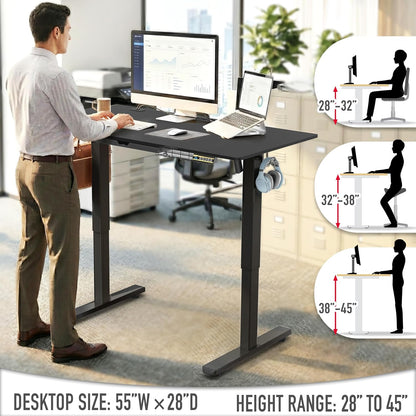 55 X 28 Inches Electric Height Adjustable Standing Desk with Drawer and Memory Preset, Black