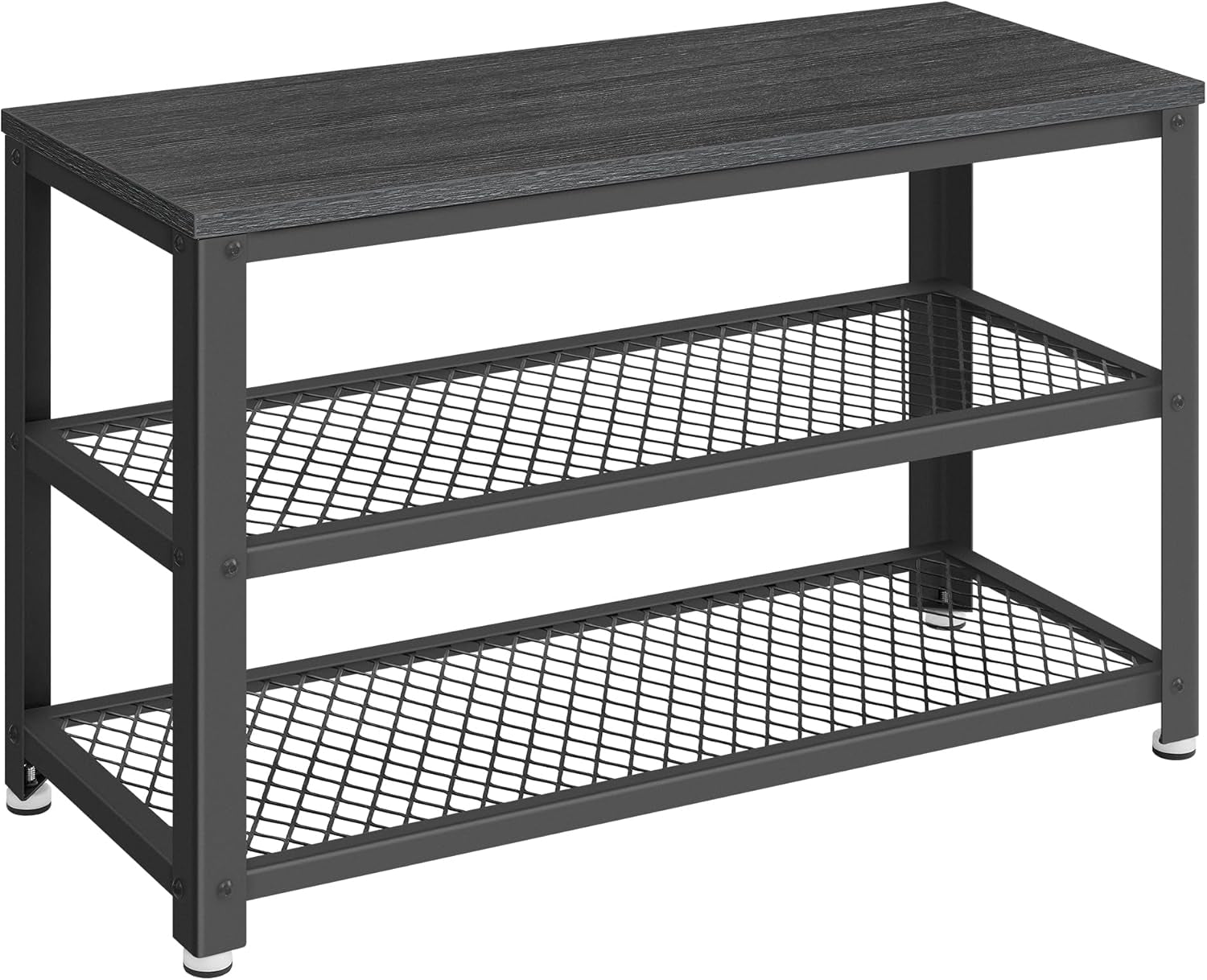 , 3-Tier Shoe Rack, Shelf Storage Bench with Metal Mesh Shelves and Seat, Free Standing Shoe Organizer for Entryway, 11.8 X 28.7 X 17.7 Inches, Ebony Black and Black ULBS073B06