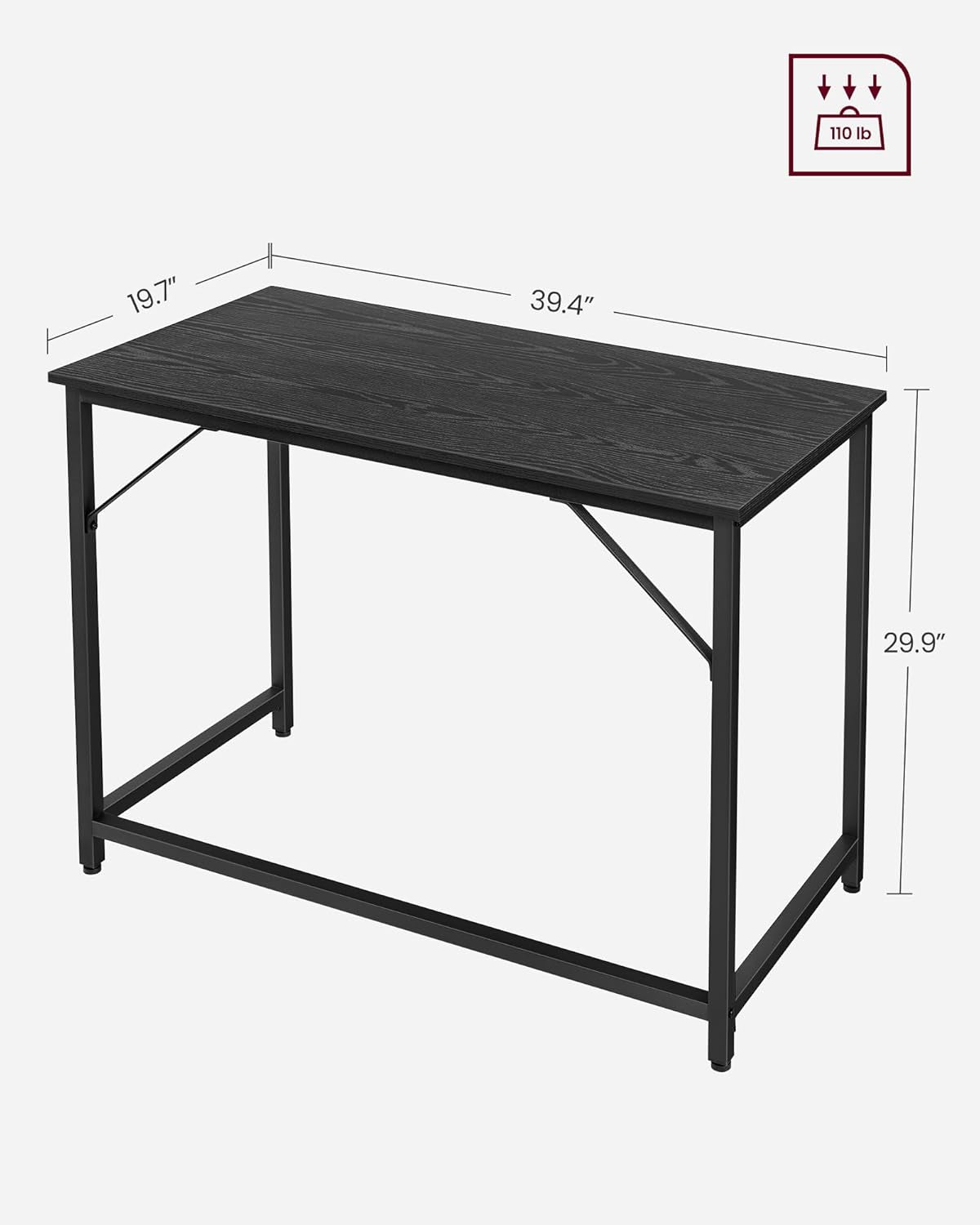 Computer Desk, Gaming Desk, Home Office Desk, for Small Spaces, 19.7 X 39.4 X 29.9 Inches, Industrial Style, Metal Frame, Black with Wood Grain ULWD041B56