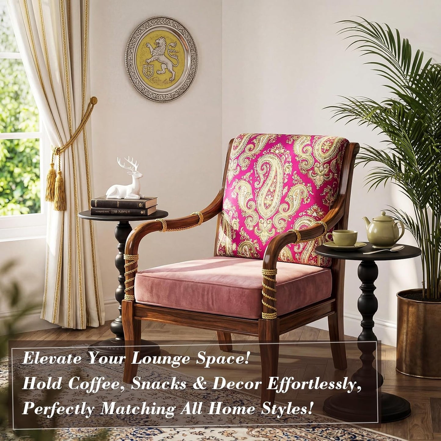 2 Set Pedestal Metal round Side Table Small Black End Table Vintage Sofa Coffee Drink Tables for Small Space Matte Modern Drink Tables for Sofa, Living Room, Bedroom, Bed, 11.8"W X 20.47"H
