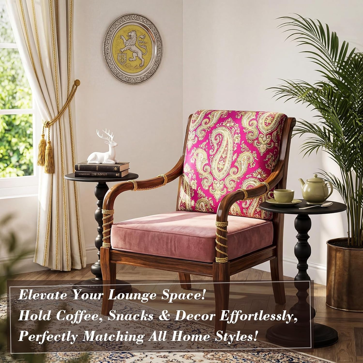 2 Set Pedestal Metal round Side Table Small Black End Table Vintage Sofa Coffee Drink Tables for Small Space Matte Modern Drink Tables for Sofa, Living Room, Bedroom, Bed, 11.8"W X 20.47"H