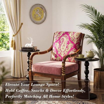 2 Set Pedestal Metal round Side Table Small Black End Table Vintage Sofa Coffee Drink Tables for Small Space Matte Modern Drink Tables for Sofa, Living Room, Bedroom, Bed, 11.8"W X 20.47"H