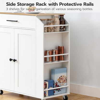 Kitchen Island with Power Outlet, Kitchen Storage Island with Spice Rack and Drawer, Rolling Kitchen on Wheels, for Home, Dining Room, Natural and White