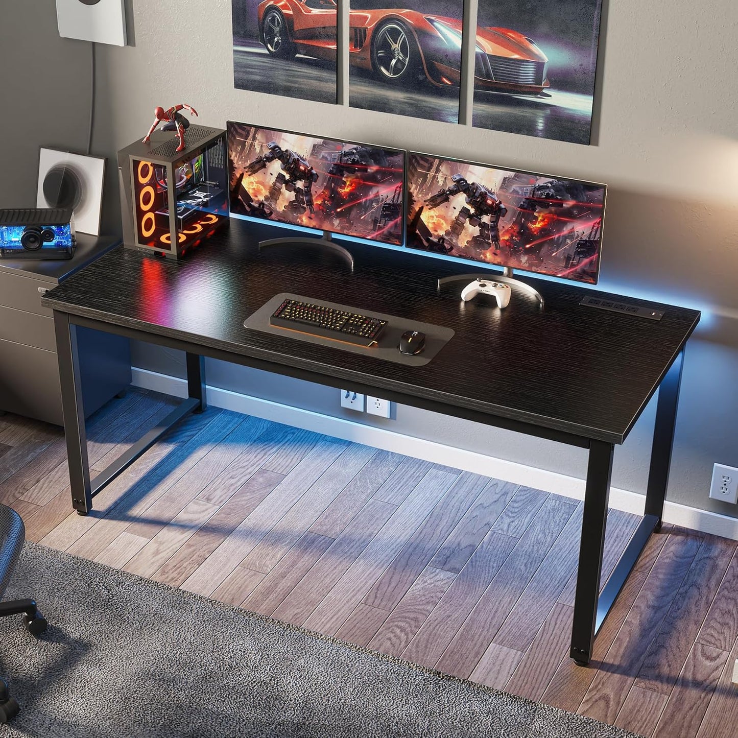 55 X 24 Inch Desk with Power Outlets & USB-C, Deeper & Thicker Desktop, Robust Metal Tubes, Computer Desk, Heavy Duty Office Desk, Work Gaming Desk for Home Office, Black