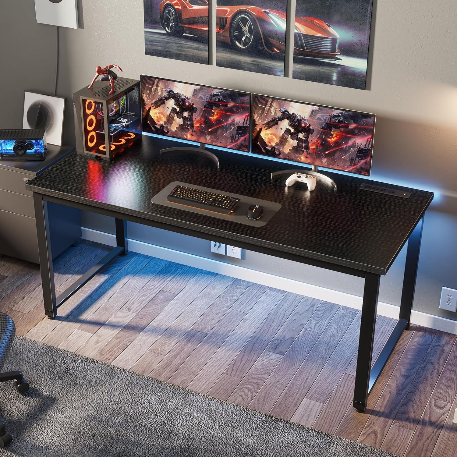 55 X 24 Inch Desk with Power Outlets & USB-C, Deeper & Thicker Desktop, Robust Metal Tubes, Computer Desk, Heavy Duty Office Desk, Work Gaming Desk for Home Office, Black