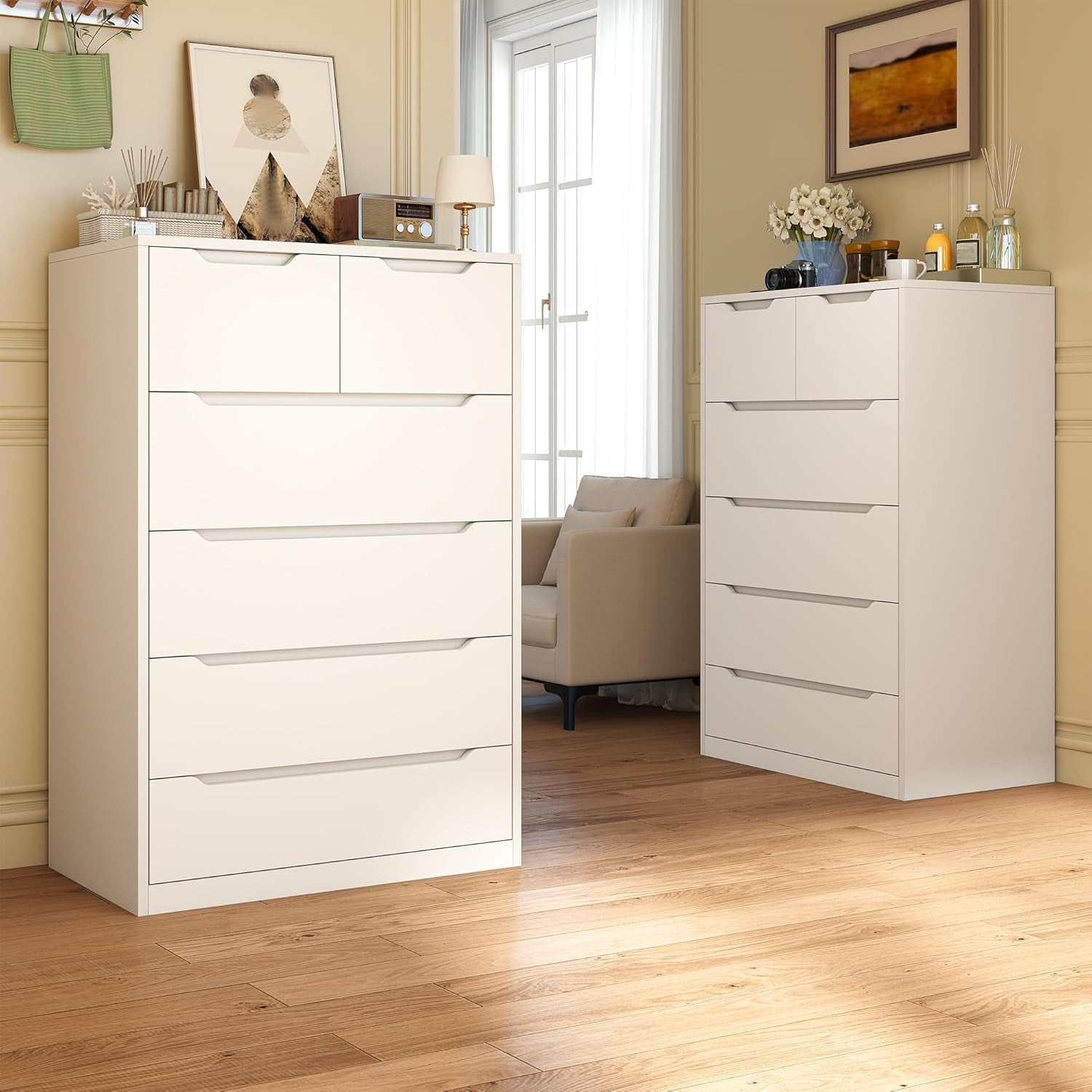 6 Drawer Dresser for Bedroom Tall Chest of Drawers for Hallway,White,43.2" H X 27.6" W X15.6 D
