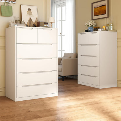 6 Drawer Dresser for Bedroom Tall Chest of Drawers for Hallway,White,43.2" H X 27.6" W X15.6 D
