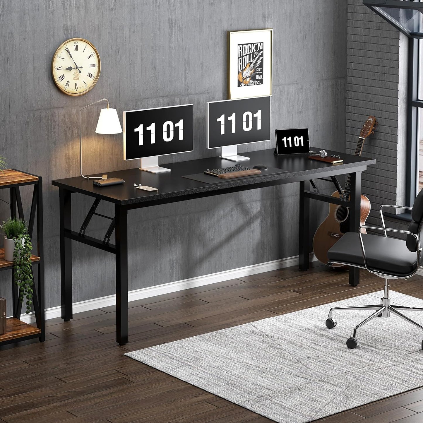 Computer Desk Office Desk 62 Inches Folding Table with BIFMA Certification Computer Table Dining Table No Install ed, Black