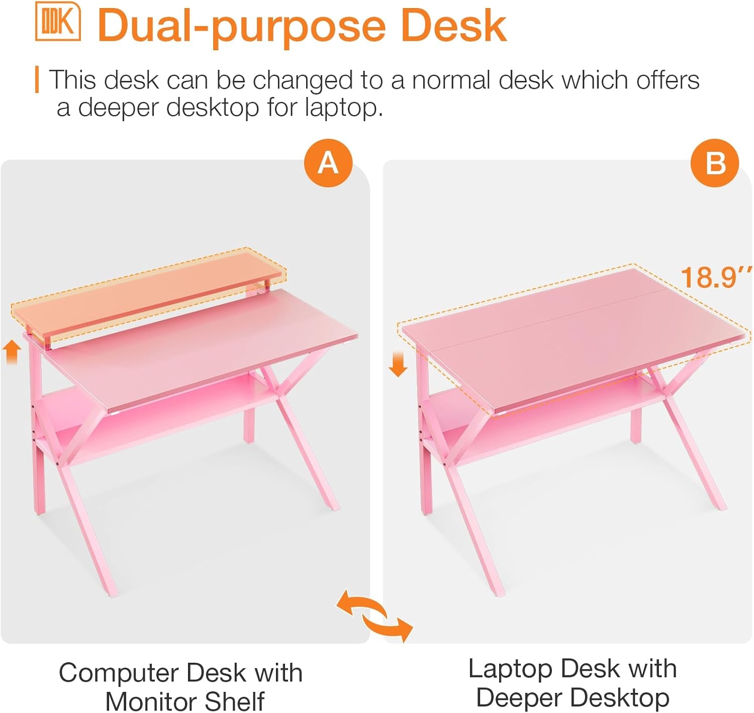 Small Desk, 27.5 Inch Computer Desk for Small Spaces, Kids Desk with Storage, Study Table with Monitor Stand for Homeschool, Pink