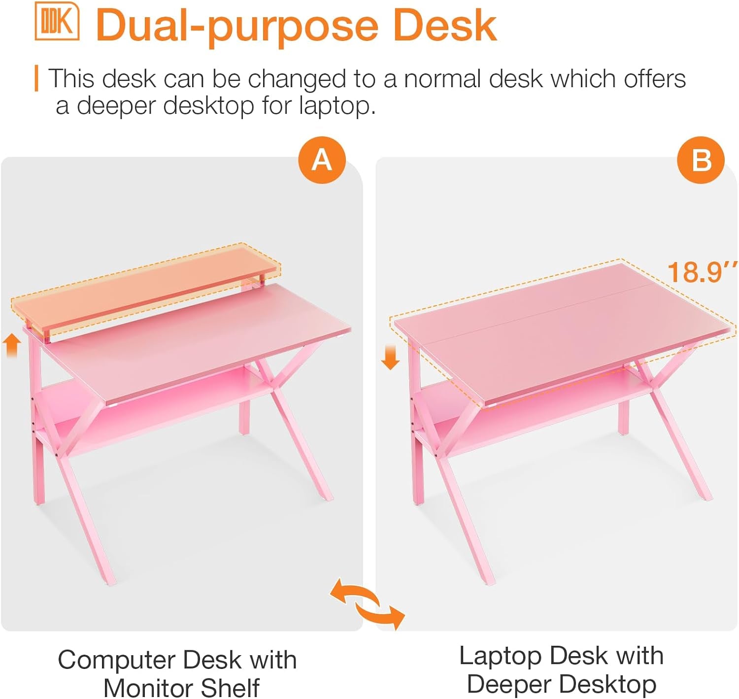 Small Desk, 27.5 Inch Computer Desk for Small Spaces, Study Desk with Storage & Monitor Stand, Pink
