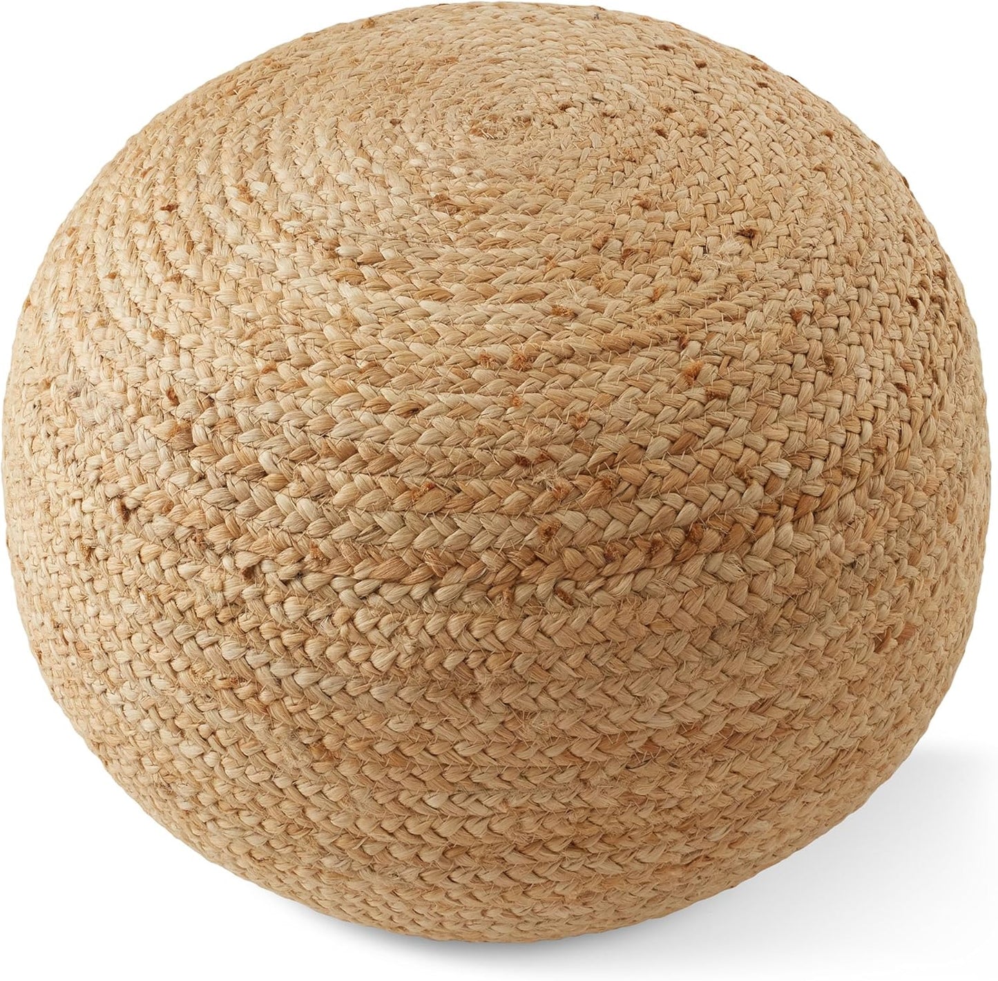 Hand-Braided Jute Pouf Ottoman Footrest, 19" round X 10-1/2" High, Natural Woven Boho Floor Cushion, Home Decor for Living Room, Bedroom, Apartment