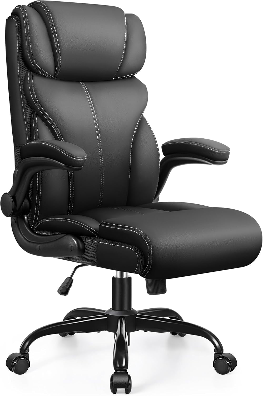 Office Chair, Ergonomic Big and Tall Computer Desk Chairs, Executive Breathable Leather Chair with Adjustable Flip-Up Armrests, Lumbar Support Swivel PC Chair with Rocking Function