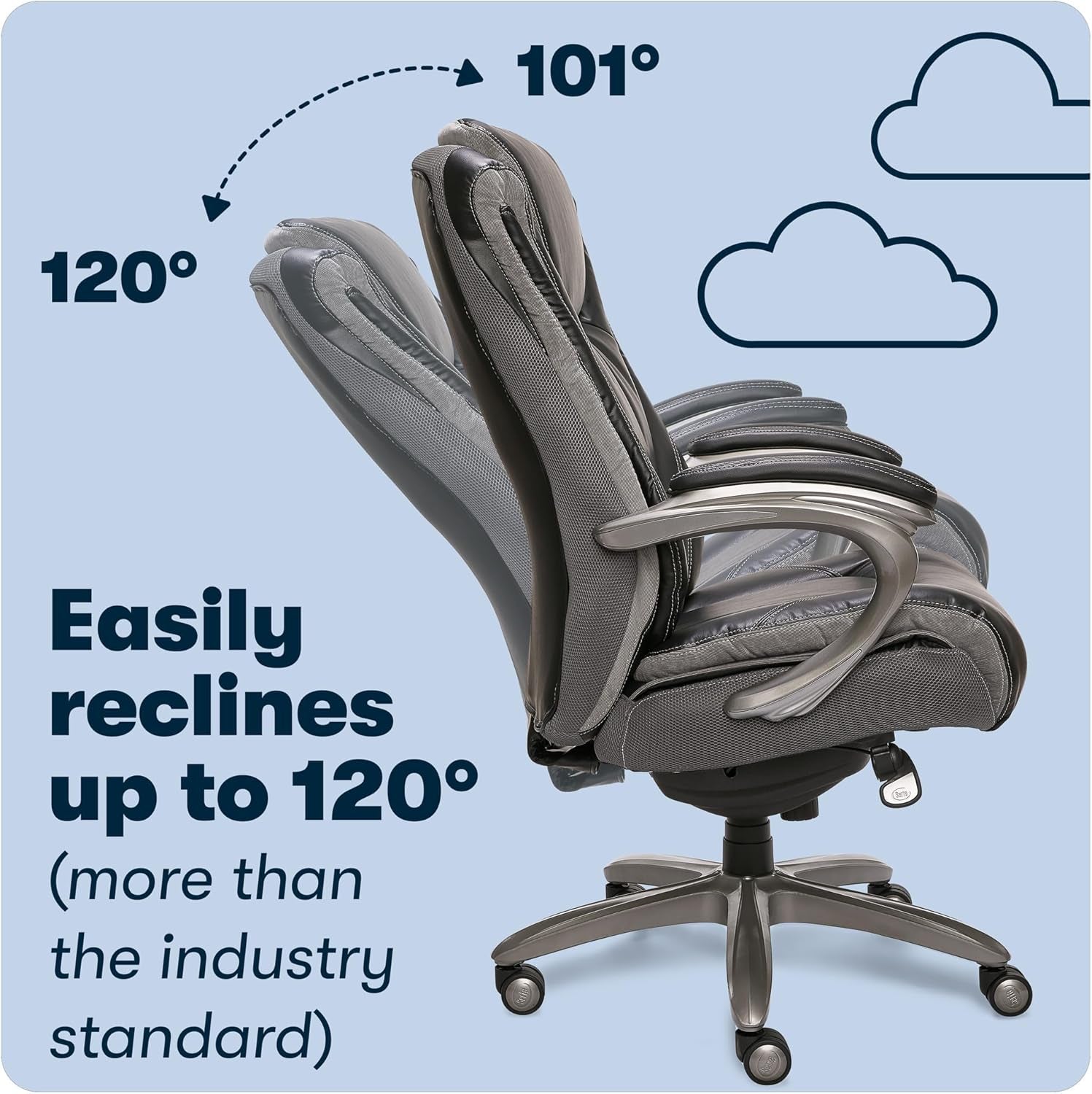 Baxter Big and Tall Smart Layers Executive Office Chair with Comfortcoils, Ergonomic Computer Chair with Layered Body Pillows, Black & Gray Bonded Leather