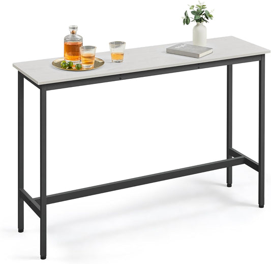 Bar Table, Narrow Long Kitchen Dining Table, Sturdy Metal Frame, Industrial, 15.7 X 55.1 X 35.4 Inches, Rustic White and Ink Black ULBT140B73