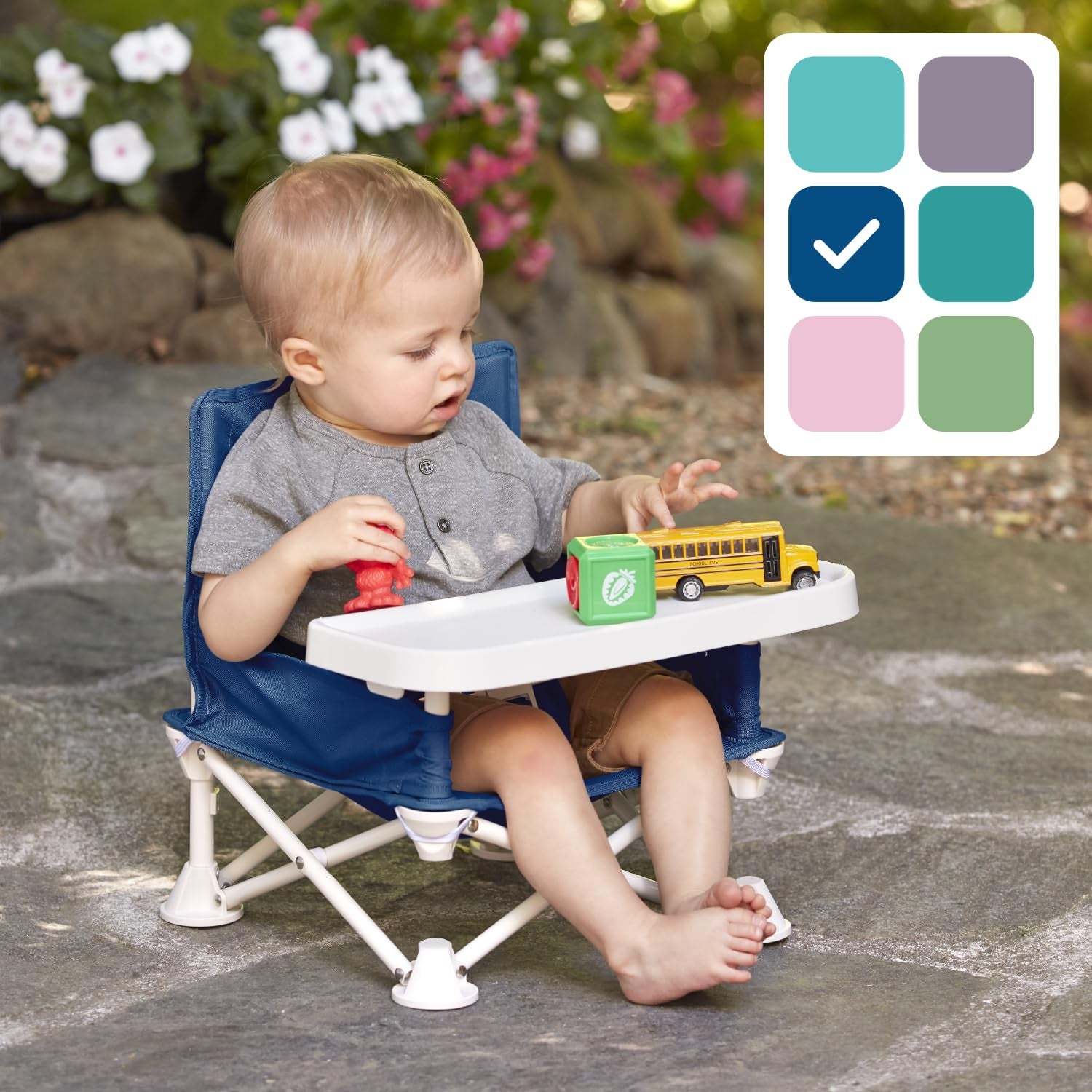 Omniboost Travel Booster Seat with Tray for Baby | Folding Portable Baby Booster Seat for Dining Table, Camping, Beach, Grandma’S | Tip-Free Design Straps to Kitchen Chairs - Booster Chair