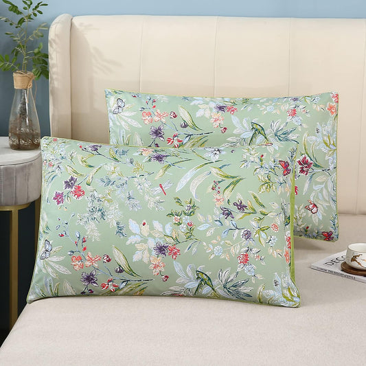 Vintage Floral Butterfly Pattern Pillowcases Cotton Decorative Pillow Covers Soft Pillow Cover Set of 2(Standard,Color-4)