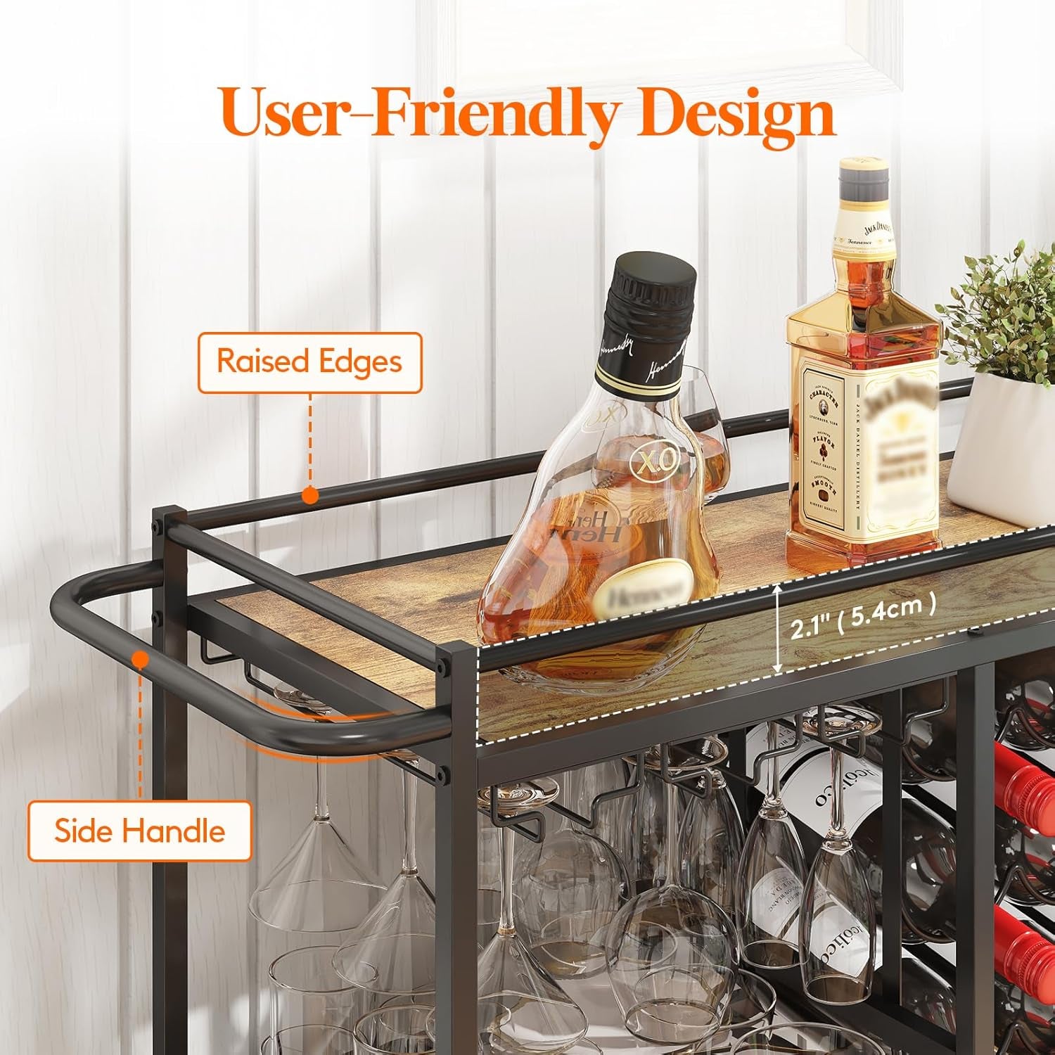 Bar Cart for the Home, 3 Tier Drink Cart with Lockable Wheels, 12 Wine Rack and 3 Rows Glass Holders, Liquor Serving Cart for Kitchen Dining Livingroom, 31.6" X 13.1" X 33.9", Rustic Brown