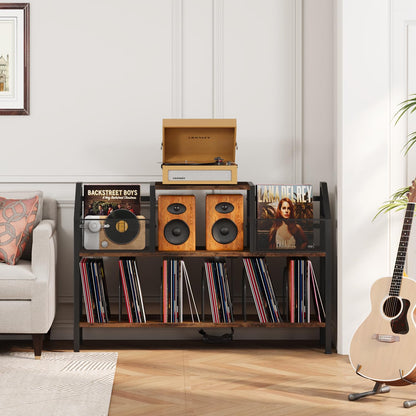 Record Player Stand Holds up to 500 Albums, Turntable Stand with Vinyl Record Player Storage Cabinet, Records Vinyl Albums Storage, Rustic Brown