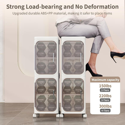 4-Tiers Slim Bathroom Storage Cabinet, Foldable Storage Cabinets,Narrow Bathroom Storage,Movable Bathroom Storage Organizer for Small Spaces,Bathroom,Kitchen,Laundry,White