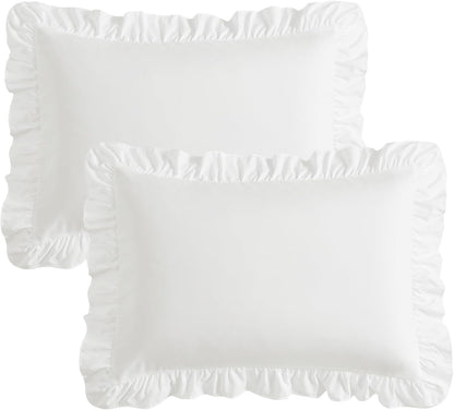 Ruffle Pillow Cases King Size Set of 2, Ruffled Pillow Covers with Envelope Closure, Wrinkle Resistant Pillowcases 20" X 36", Ruffled Pillow Shams, White