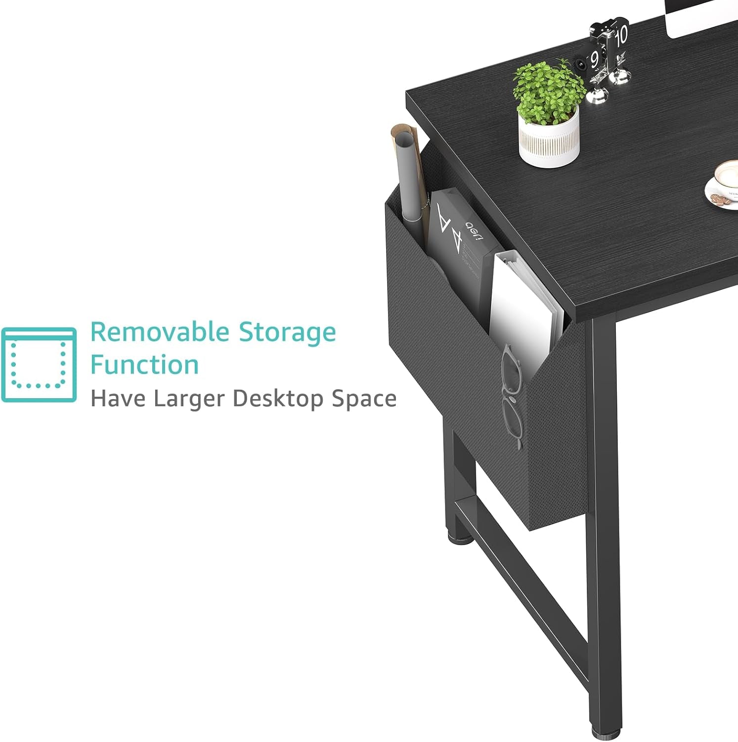 39 Inch Computer Desk with Power Outlet, 40 Inch Teen Study Table Home Office Work Writing Desks with Charging Station Outlets Built In, Black