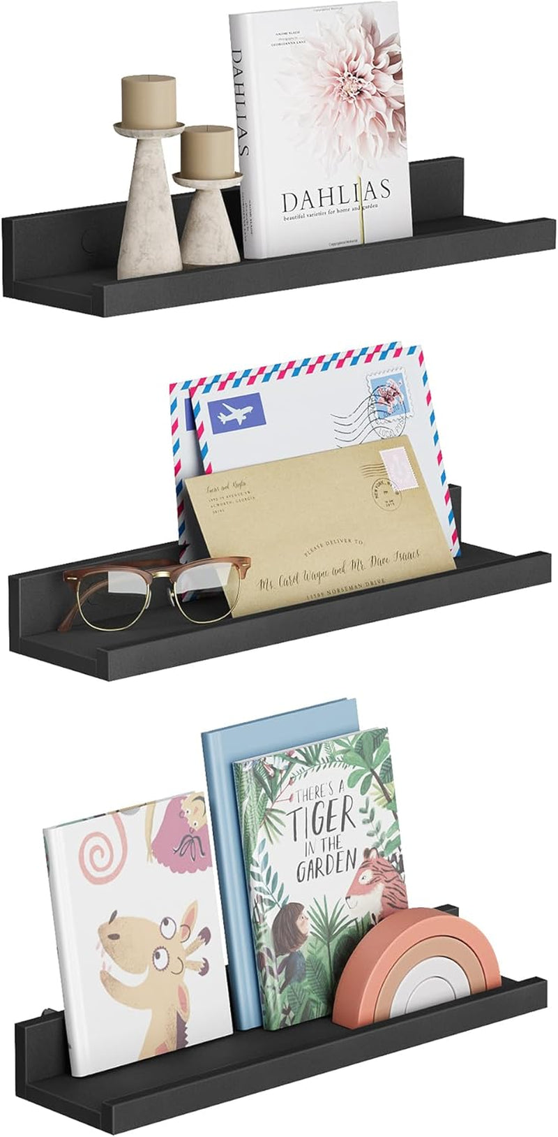 Floating Shelves, Set of 3 Wall Shelves, 15-Inch Wide, for Photo Frames and Trinkets, for Living Room, Home Office, Kitchen, Bathroom, White ULWS38WT