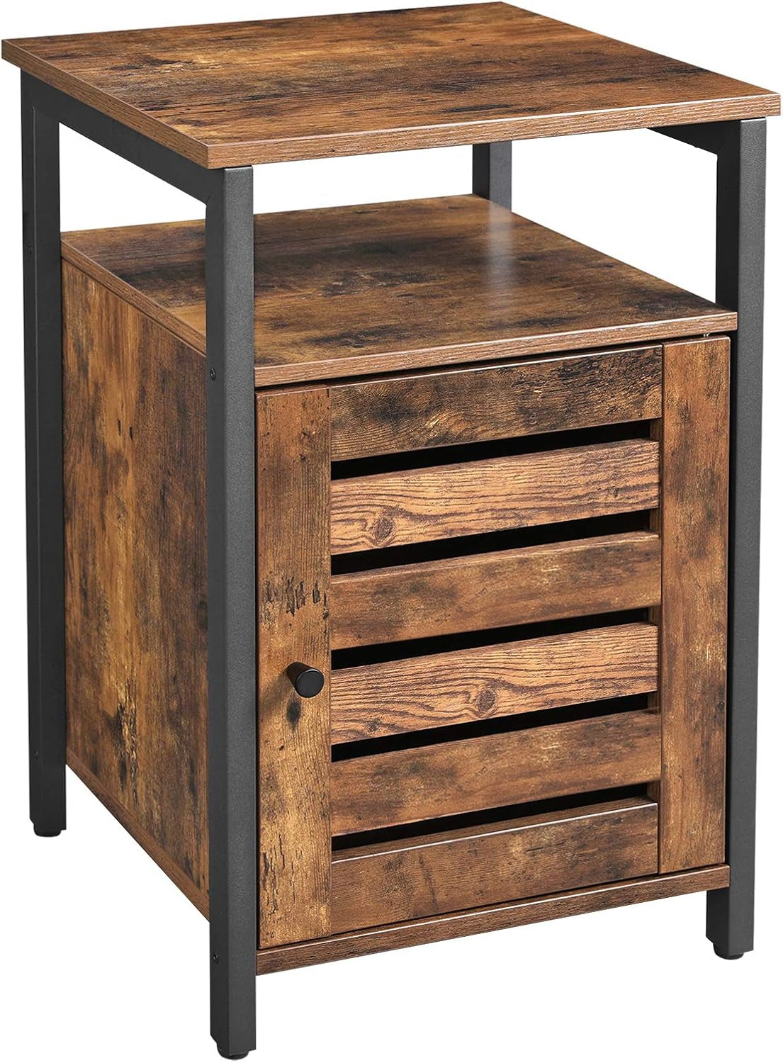 Nightstand, End Table with Open Shelf, Side Table, Inner Adjustable Shelf, Steel Frame, 15.7 X 15.7 X 23.6 Inches, Bedroom, Industrial, Rustic Brown and Black ULET62BX