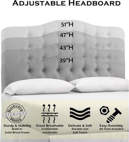 Givanna Adjustable Heigh Headboard with Linen Upholstery and Button Tufting for Bedroom,Queen,Dove Gray